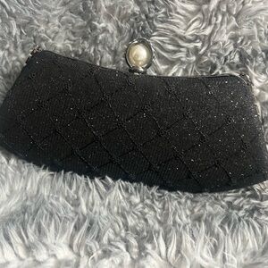 Chic Black Clutch with Pearl Detail